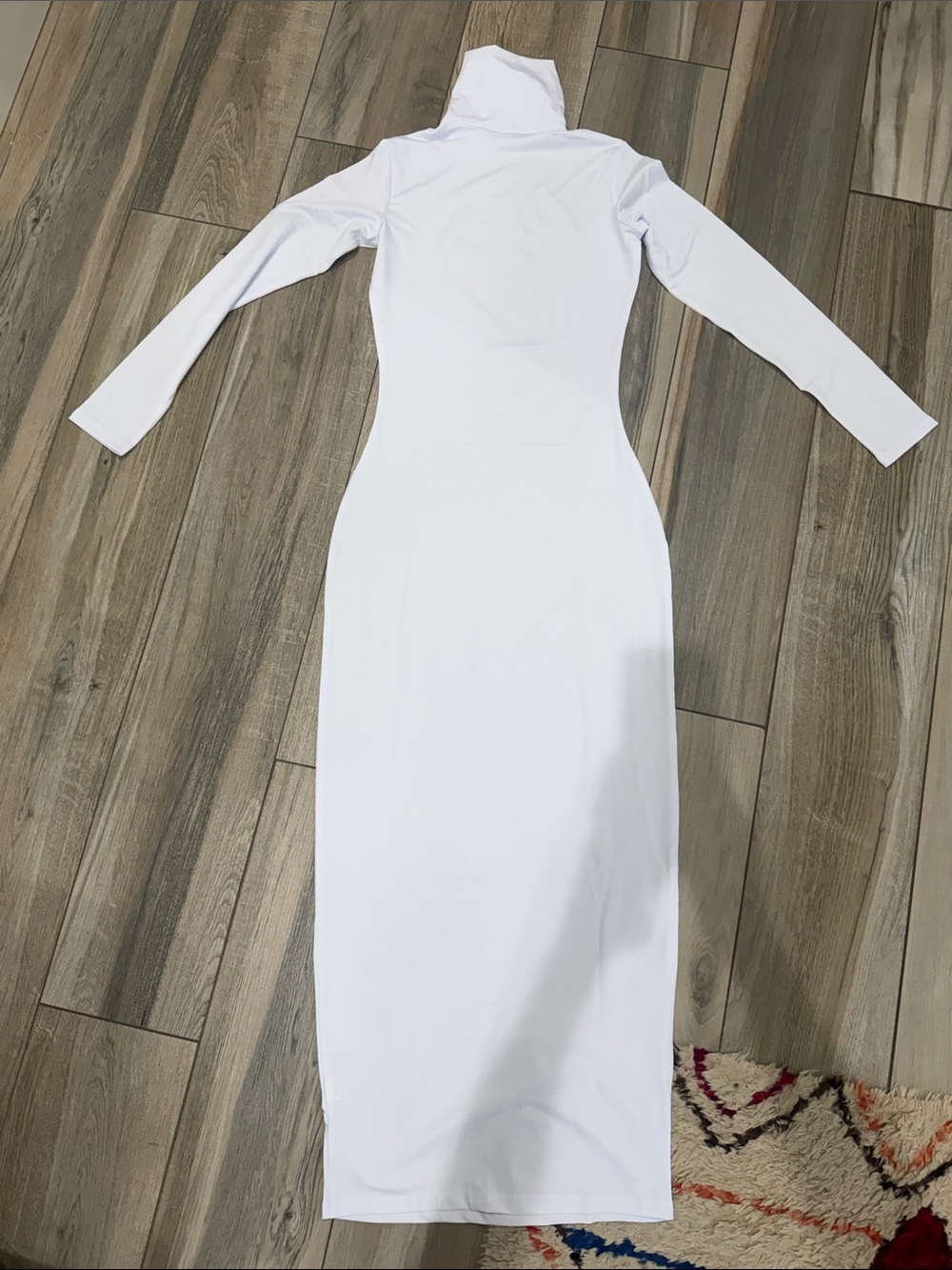 White Long Sleeve Turtleneck Bodycon Maxi Dress